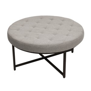 Flash Furniture Ashton 34" Round Cotton Linen Tufted Ottoman with Metal Frame - 1 of 4