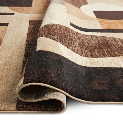 Brown and Beige Geometric Synthetic 8' x 10' Area Rug