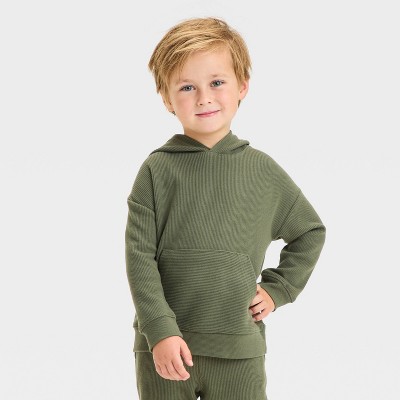 Image of Toddler Boys' Rib-Knit Hooded Pullover - Cat & Jack™ Olive Green 12M