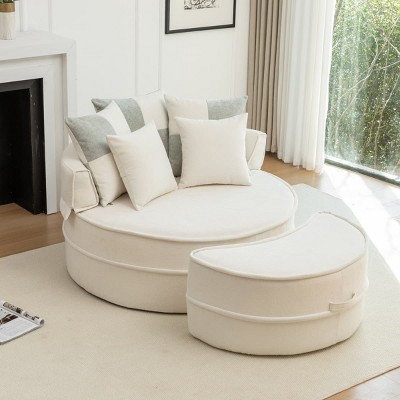 Oversized Round  Barrel Chair with Ottoman, Lounge Accent Sofa with Pillows for Living Room, Bedroom, or Guest Room-The Pop Home