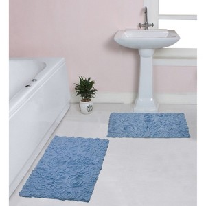 Bell Flower Collection Tufted Bath Rugs, Extra Soft and Absorbent, Non-Slip Bath Mats, Machine Washable Bath Mats,, 2 Piece Set(M+L), Sky Blue - 1 of 4