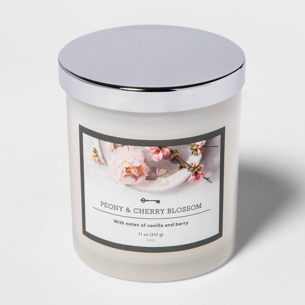 11oz Lidded Milky Glass Jar Peony and Cherry Blossom Candle - Threshold