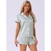 cheibear Women's Silky Satin Button Down Shirt with Shorts Sleepwear Pajama Sets - 2 of 4