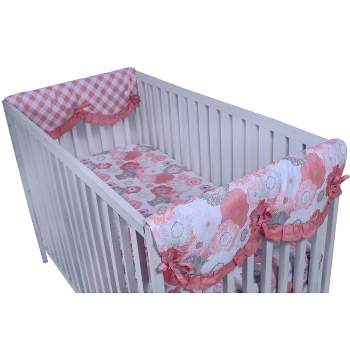 Bacati - Watercolor Floral Coral Gray Set of 2 Small Side Crib Rail Guard Covers