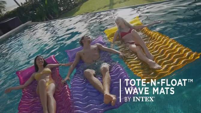 Intex Tote 'N Float Wave Mat Durable Vinyl Floating Inflatable Swimming Pool Lounger with Built-In Pillow Rest, 1 Float, Color Varies, 2 of 8, play video