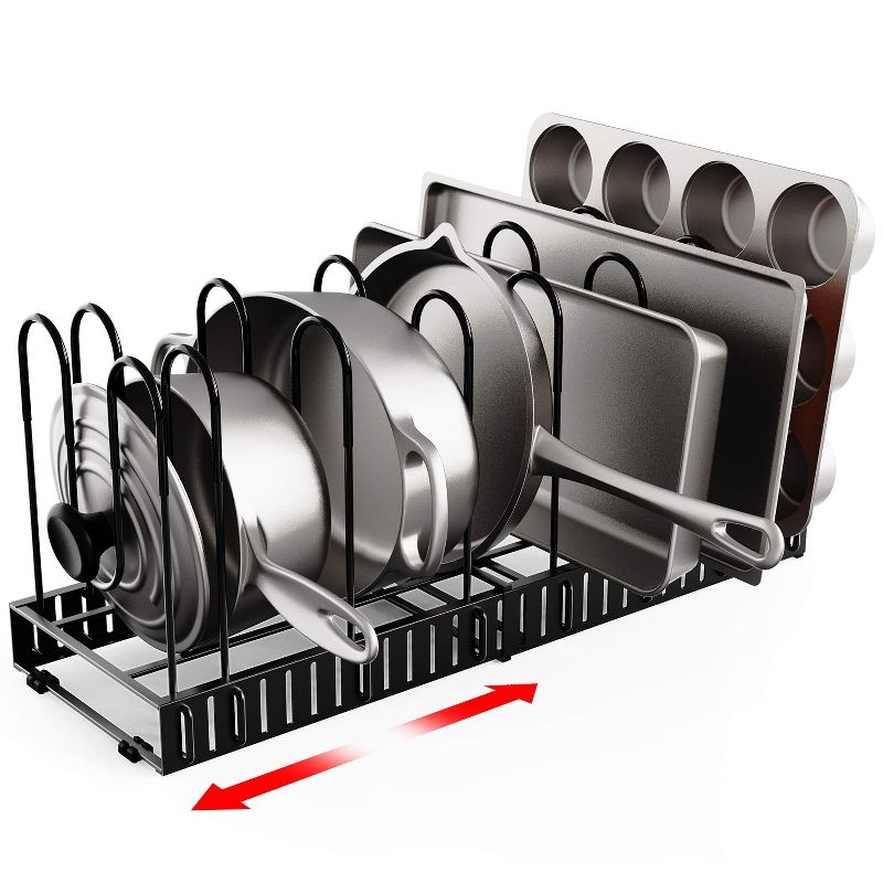 GeekDigg Pot Organizer Rack for Cabinet With Adjustable and Expandable Lid Holders, Black, 2 of 5