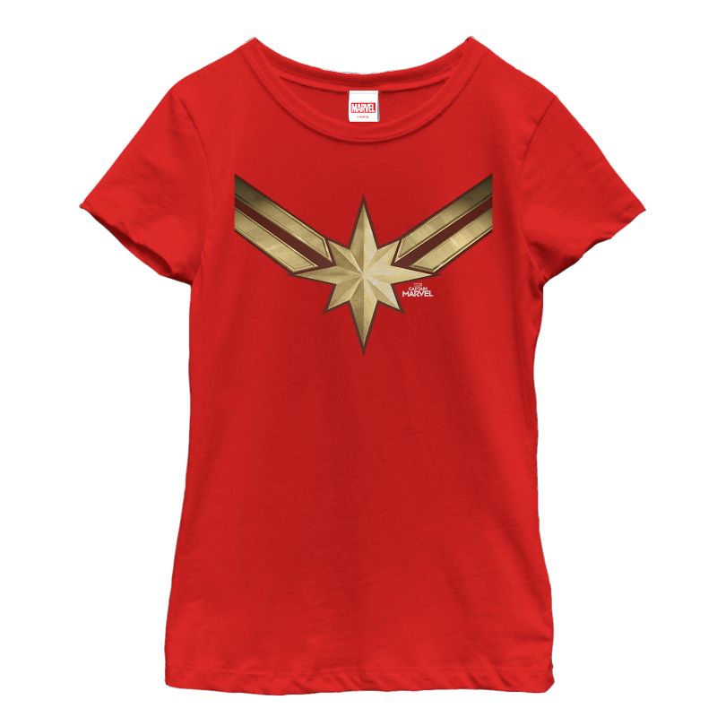 Girl's Marvel Captain Marvel Star Symbol Costume T-Shirt, 1 of 6