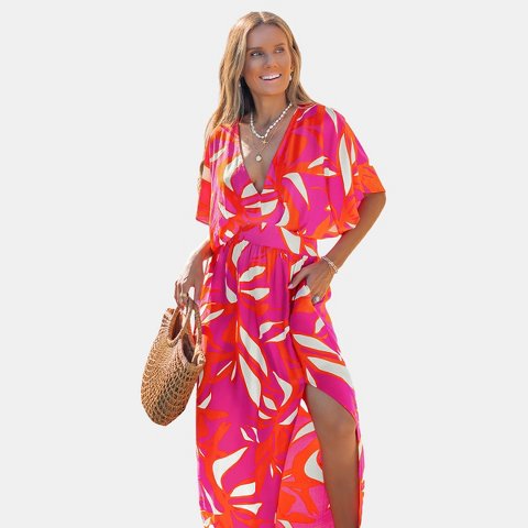 Женские платья Cupshe Women's Vibrant Abstract Print Maxi Beach Dress-M-Red