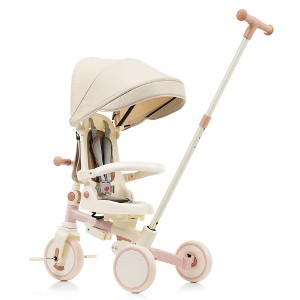 KWPZQEB 7 in 1 Baby Tricycle, Foldable Toddler Tricycle with Removable, Adjustable Parent Handle, Canopy & Guardrail, Tricycle for 12-72 Months - 1 of 4