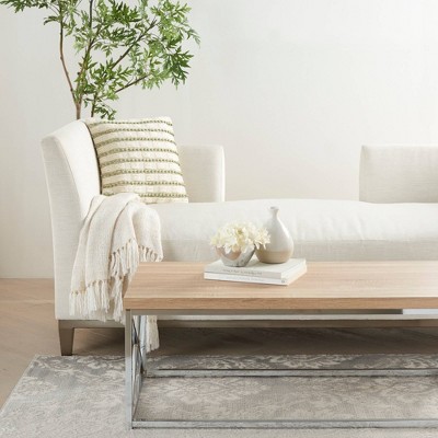 Sage and Ivory Woven Lines Square Throw Pillow