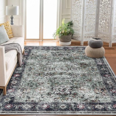 Washable Rug flower print Vintage Rug Foldable Rug Non Slip Carpet