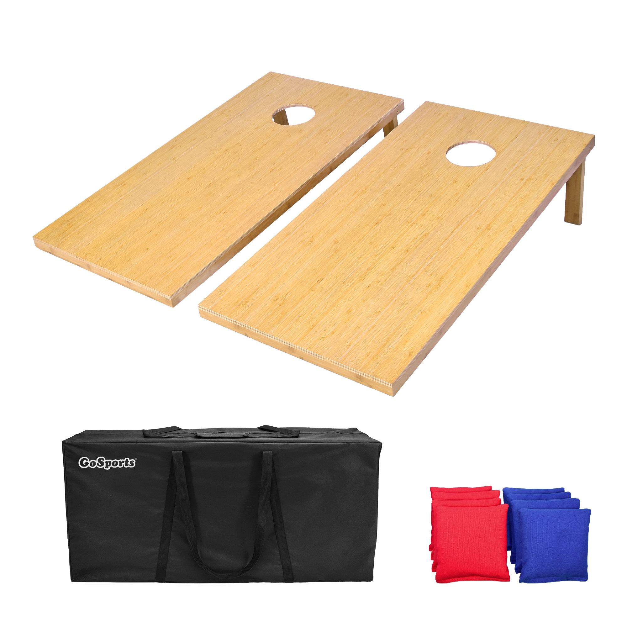 GoSports Bamboo Regulation Size Bamboo Cornhole Set, Includes 8 Bean Bags & Carrying Case