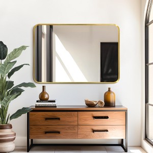 Aluminum Alloy Rectangular Wall Mirror with Rounded Corners and Electroplated Gold Finish - 1 of 4