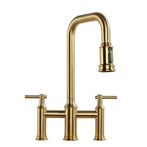 WOWOW Double Handle Bridge Kitchen Faucet with Pull-Down Sprayer - 1 of 4