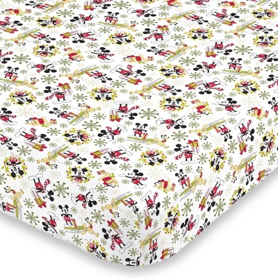 NoJo Mickey Mouse Super Soft Holiday Fitted Mini Crib Sheet - Red