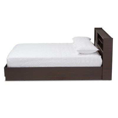 Modern Larsine Queen Platform Bed with Bookcase & Storage - Brown