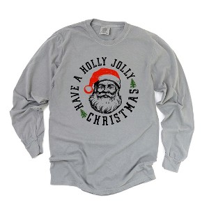 Simply Sage Market Women's Holly Jolly Santa Long Sleeve Garment Dyed Tee - 1 of 3