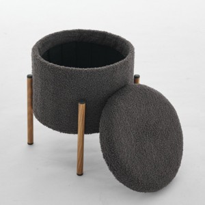 FURNIinspire Ottomans and Benches Round Storage Ottoman with Metal Base Elegant Simple Design for Contemporary Living, Gray, 14.6"*13"*6.7" - 1 of 4