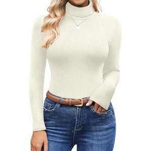 Ekouaer Women's Turtleneck Tops Ribbed Pullover Sweater Long Sleeves Shirts Midweight Thermal Underwear Blouse - 1 of 4