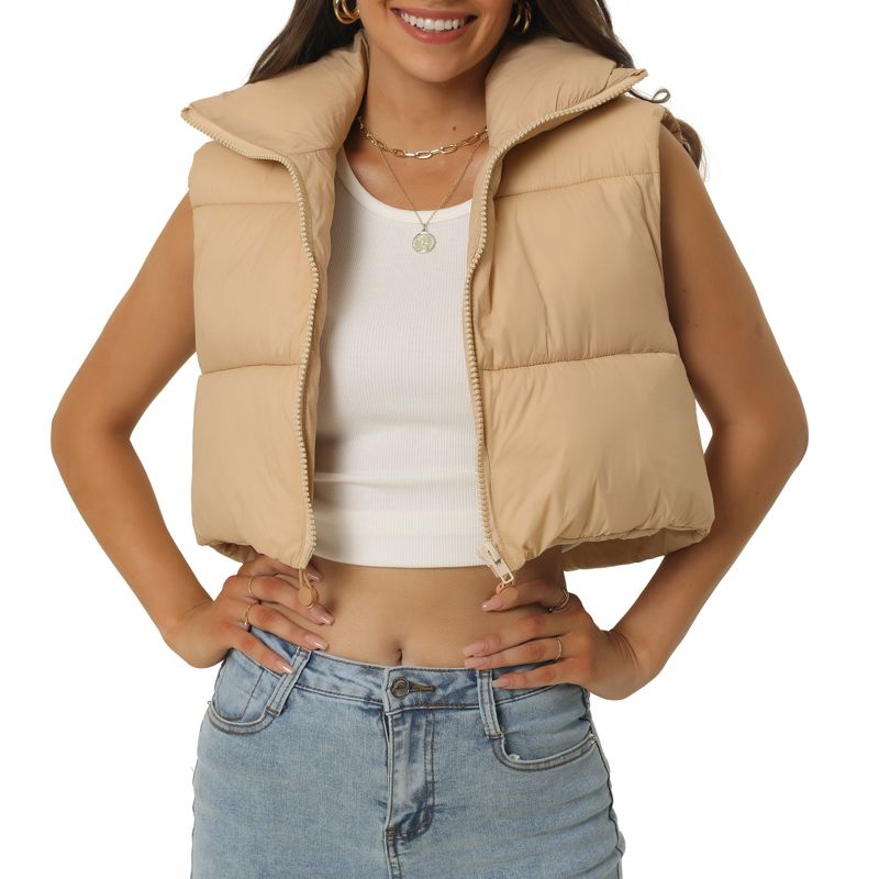 Seta T Women's High Stand Collar Lightweight Zip Puffer Crop Padded Vest, 1 of 6