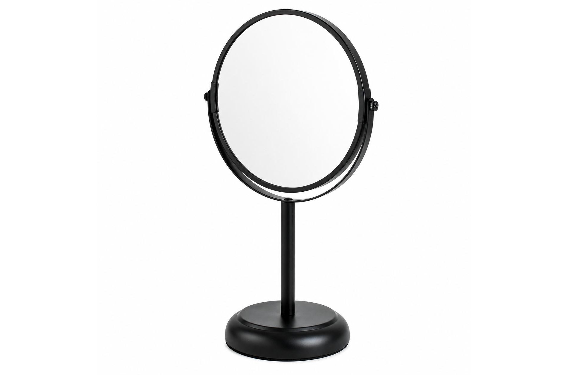 Trio Essentials Double-Sided Vanity Mirror, 1X & 3X Magnification, 360° Swivel Tabletop Makeup Mirror, Freestanding Bathroom Cosmetic Mirror, Black