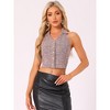 INSPIRE CHIC Women's Tweed Halter Neck Button Front Collared Backless Waistcoat Vest - 4 of 4