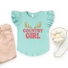 Country Girl Antlers Puff Print  - Flutter Sleeve Graphic T-Shirt - 3 of 4
