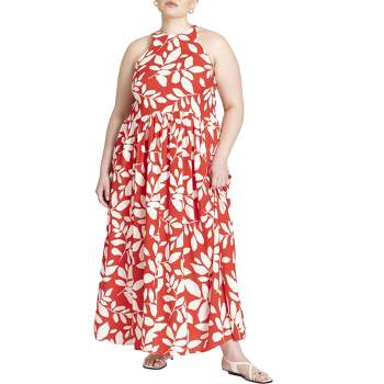 ELOQUII Women's Plus Size Printed Flare Skirt Maxi Dress