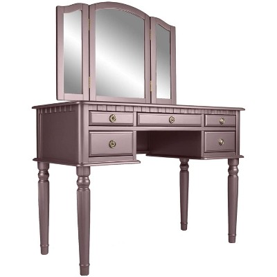 Vynxaria Contemporary Bedroom Vanity Set with Foldable Mirror & Stool - White Finish