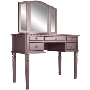 Vynxaria Contemporary Bedroom Vanity Set with Foldable Mirror & Stool - White Finish - 1 of 4