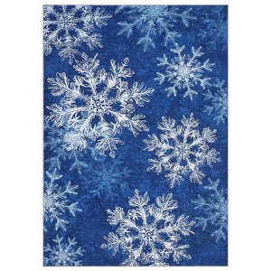 Washable Christmas Area Rug for Living Room, Winter Holiday Decorative Xmas Bedroom Rugs, Low Pile Non Slip Snowflake Rugs for Dining Room - 1 of 4