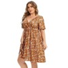 Coolmee Women's Plus Size Floral Midi Dress Wrap V Neck Ruffle Short Sleeve A Line Casual Dress - 4 of 4