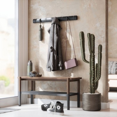 Black 32" Wall Mounted Coat Rack with Retractable Hooks