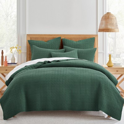 Mills Waffle Forest Green Twin Quilt Set - Levtex Home : Target