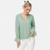 Anna-Kaci Women's Long Sleeve Blouse with Flounce Cuffs and Ruffle Trim Tie Neck Design - 2 of 4
