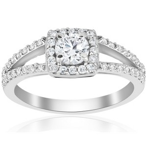 Pompeii3 7/8ct Cushion Halo Split Shank Diamond Engagement Ring 14k White Gold Solitaire - 1 of 4