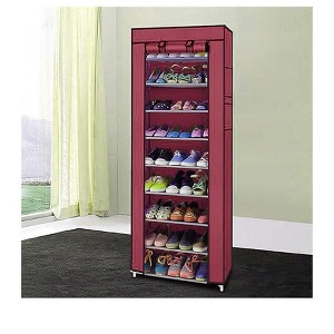 Shoe Rack Closet, 9 Tier Shoe Rack Organizer - Portable Row Shoe Rack Shelf Cabinet Tower for Closet with Nonwoven Fabric Cover (Red Wine) - 1 of 4