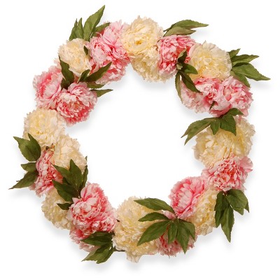 Artificial Peony Wreath Pink & White 24" - National Tree Company