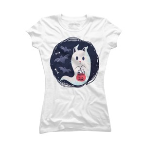 Junior's Design By Humans halloween ghost cat By ArtStyleAlice T-Shirt - 1 of 2