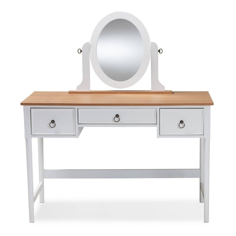 3 Drawer Sylvie Wood Vanity Table with Mirror White - Baxton Studio, 4 of 12