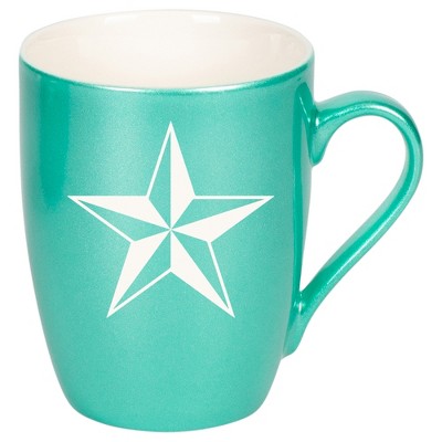 100 North Seafoam Metallic Finish, Comfortably Fits Your Hands, New Bone China Coffee Tea Cup Mug, Nautical North Star