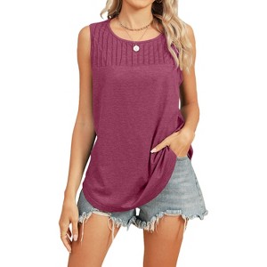 Women's Fashionable Sleeveless Round Neck Tank Top - Loose Fit with Ribbed Detailing - 1 of 4