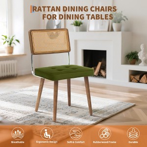 Dining Chairs Mid Century Modern of 1/2, Upholstered Kitchen Chairs with Tall Cane Backrest and Strong Wood Legs, Vintage Chairs for Dining Room - 1 of 4