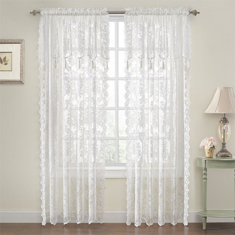 Kate Aurora Shabby Chic Lace Single Curtain Panel With An Attached Valance, 1 of 4