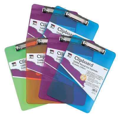 Charles Leonard Transparent Plastic Clipboard With Low Profile Clip And  Pull Out Hook, Letter Size, Assorted Neon Colors, Pack Of 12 : Target