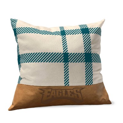 NFL Philadelphia Eagles Farmhouse Plaid Faux Leather Throw Pillow