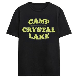 Friday The 13th Camp Crystal Lake Safety First Adult Black Crew Neck Short Sleeve T-shirt - 1 of 3