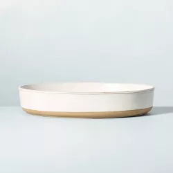 73oz Modern Rim Stoneware Oval Serving Bowl Sour Cream/Tan - Hearth & Hand™ with Magnolia