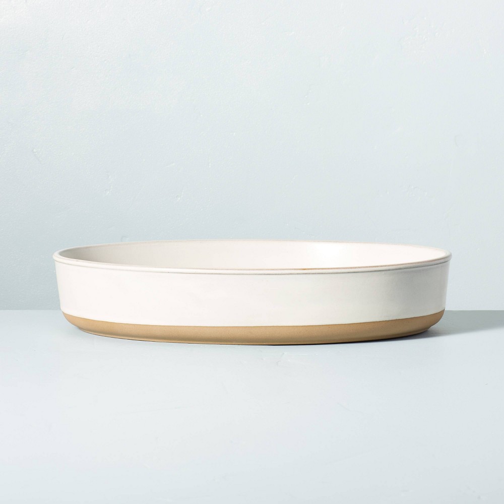95oz Modern Rim Stoneware Oval Serving Bowl Cream/Clay - Hearth & Hand™ with Magnolia