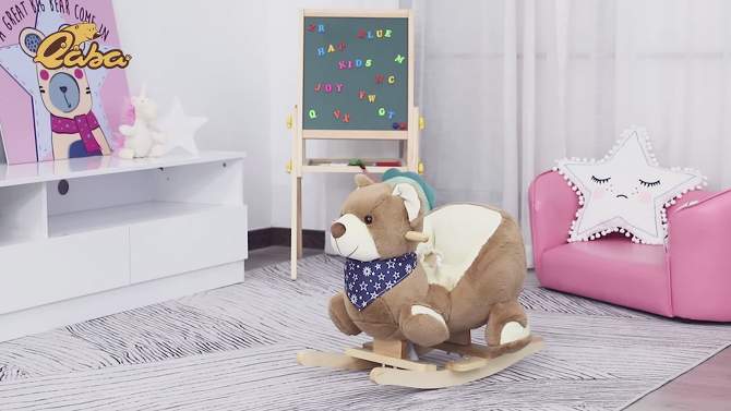 Qaba Kids Ride-On Rocking Horse Toy Bear Style Rocker with Fun Music & Soft Plush Fabric for Children 18-36 Months, 2 of 10, play video